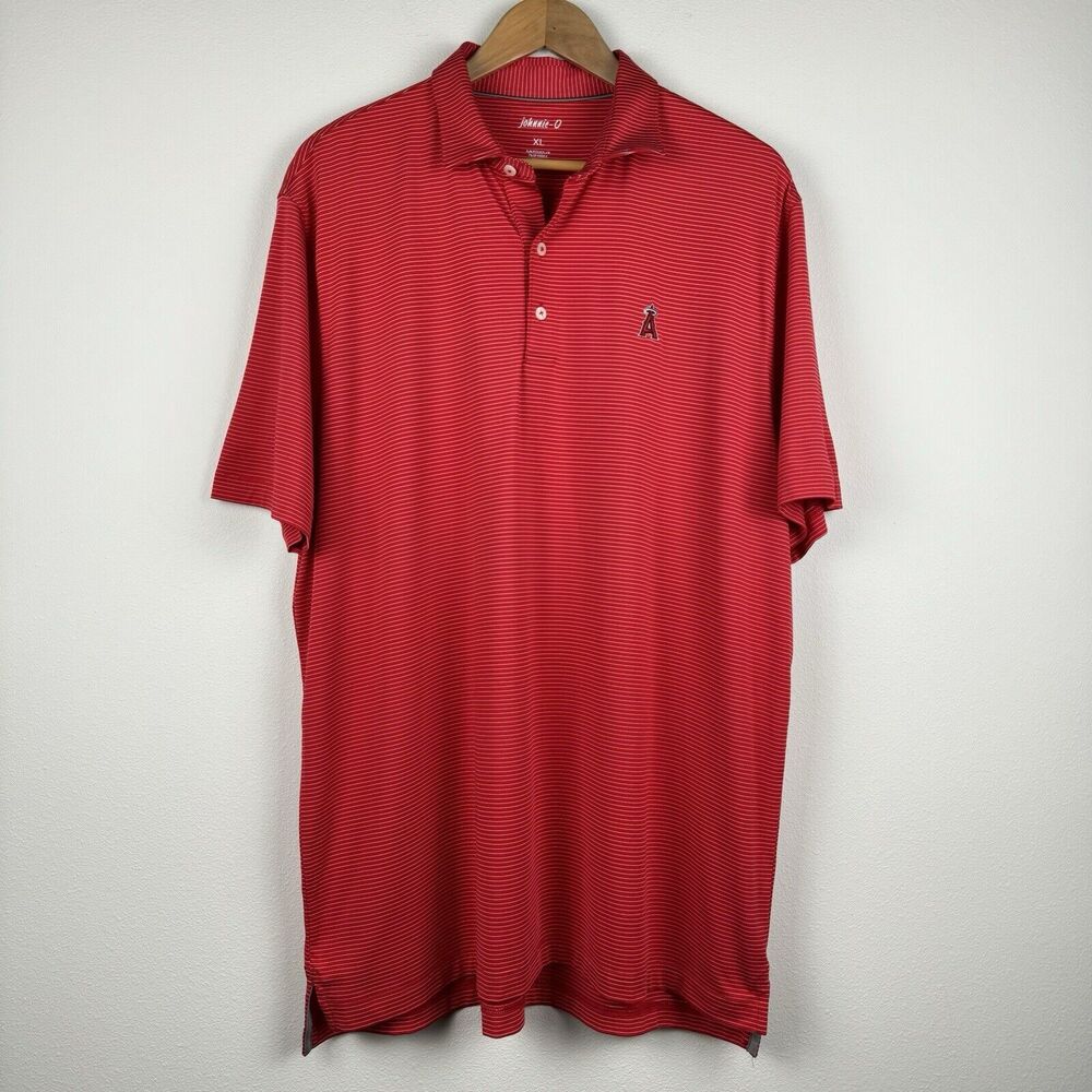 Johnnie O Polo Shirt XL Mens Los Angeles Angels Performance Fabric Red Striped